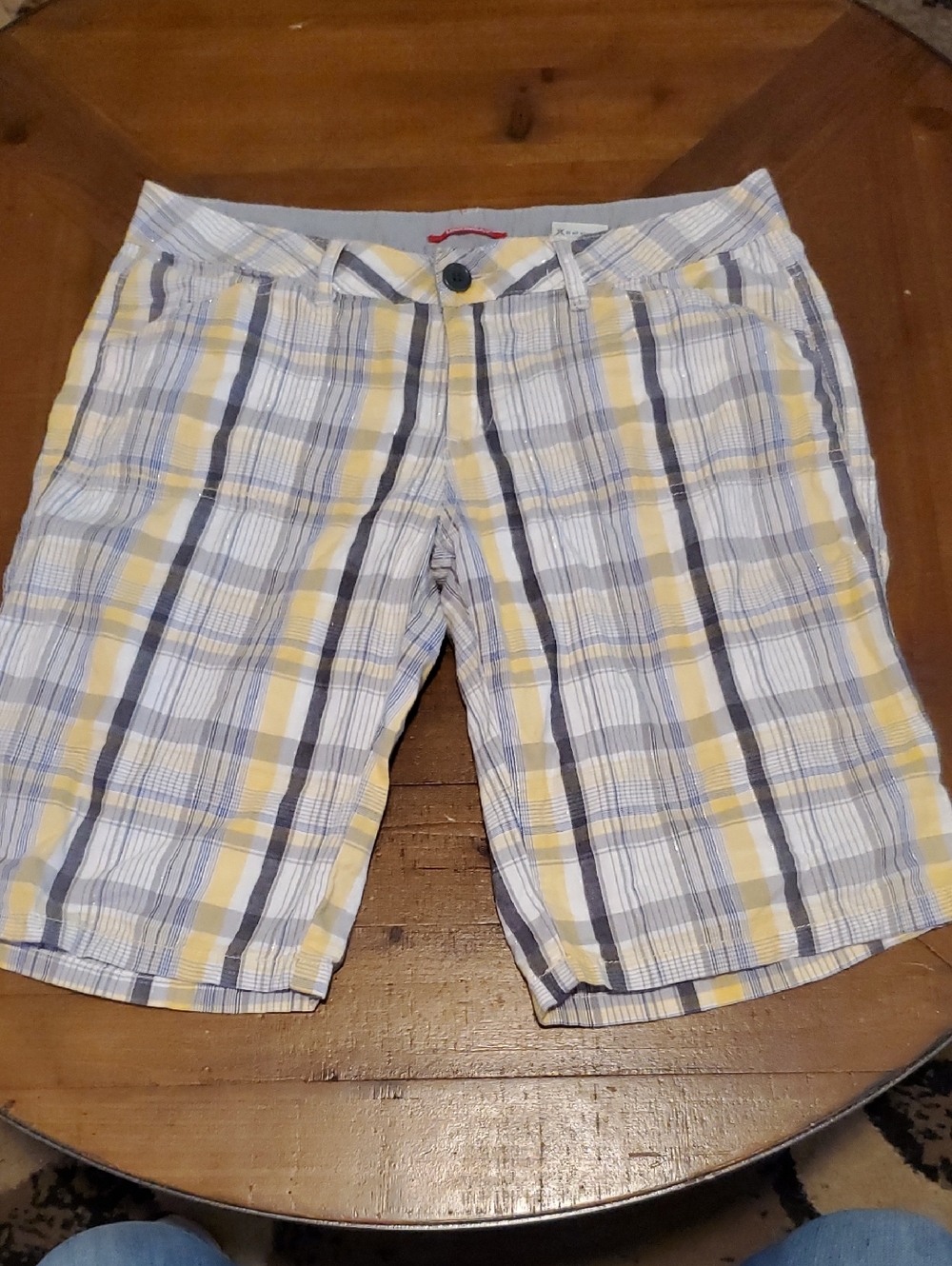 UNIONBAY Women's Plaid Shorts in White, Yellow, and Blue